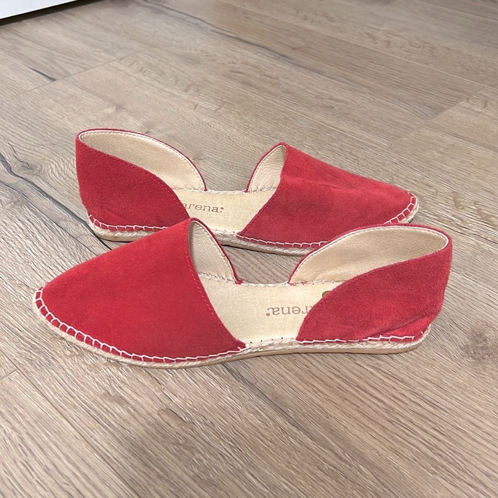Macarena Sz 9 Red Suede Leather Iris D'Orsay Flat Espadrille Shoes - Picture 1 of 8